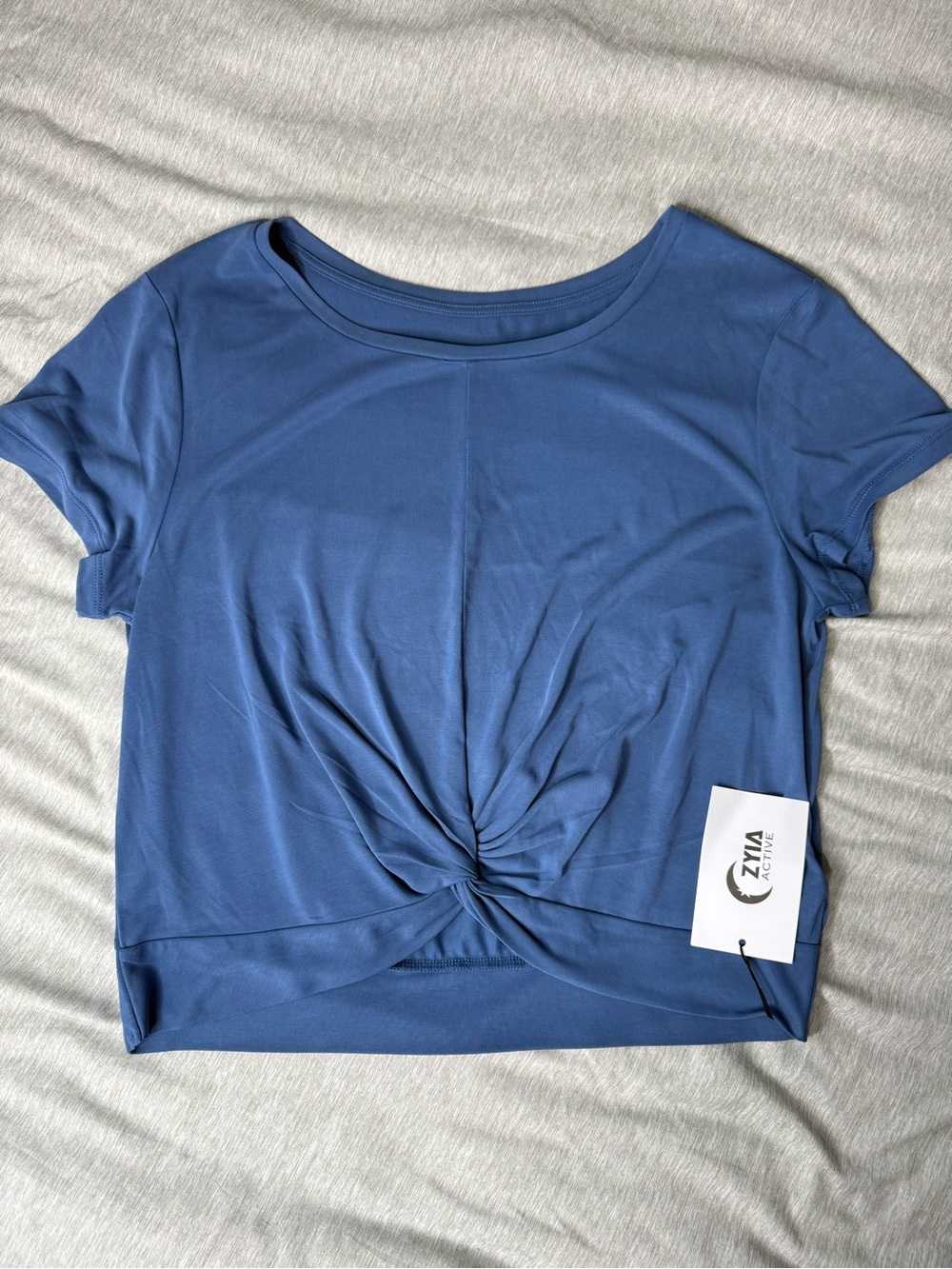ZYIA Slate Blue Knot-Front Crop Top
